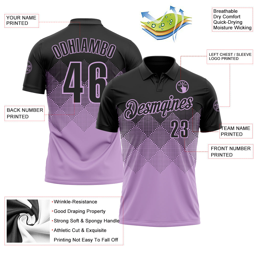Custom Black Light Purple 3D Gradient Square Shape Performance Polo Shirt