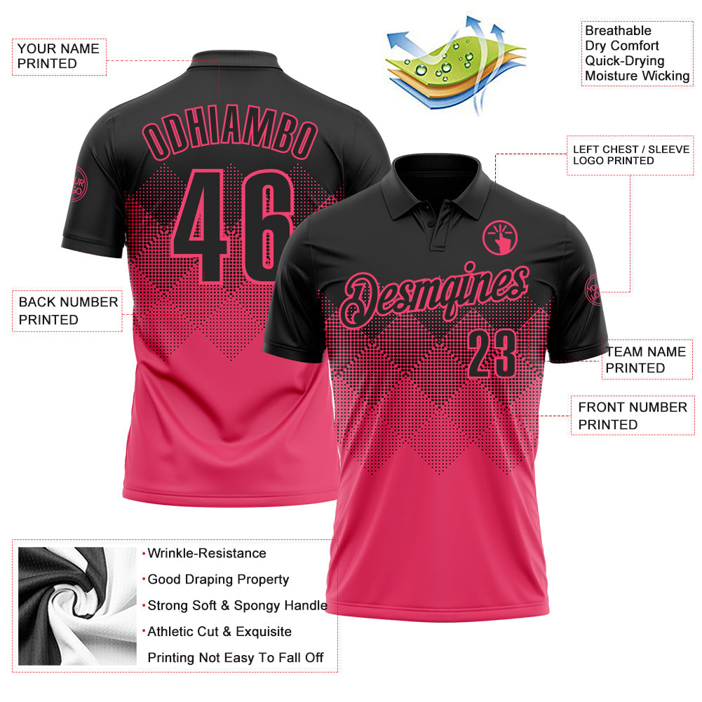Custom Black Neon Pink 3D Gradient Square Shape Performance Polo Shirt