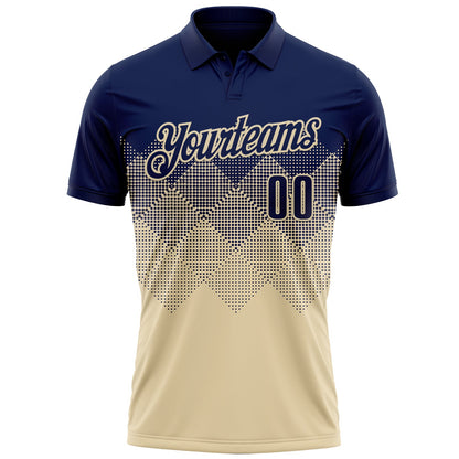 Custom Navy Cream 3D Gradient Square Shape Performance Polo Shirt