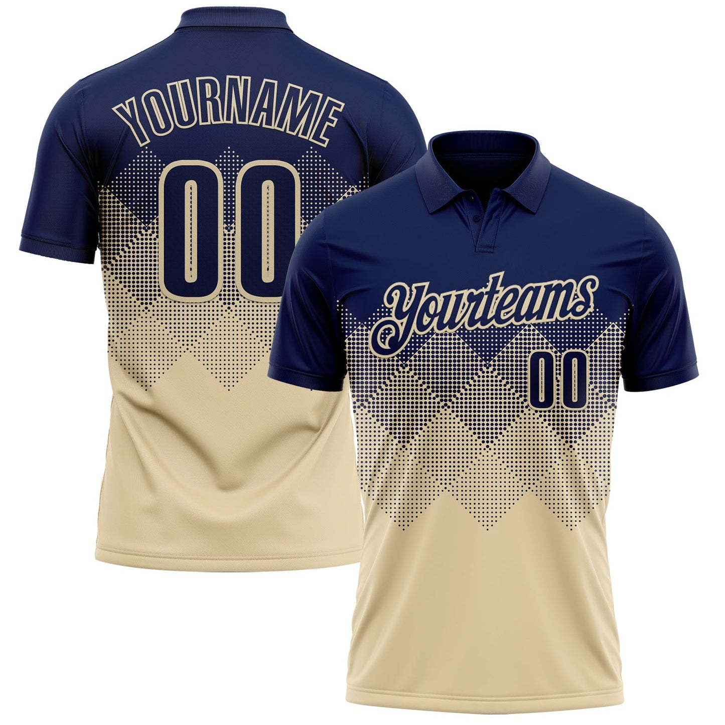Custom Navy Cream 3D Gradient Square Shape Performance Polo Shirt