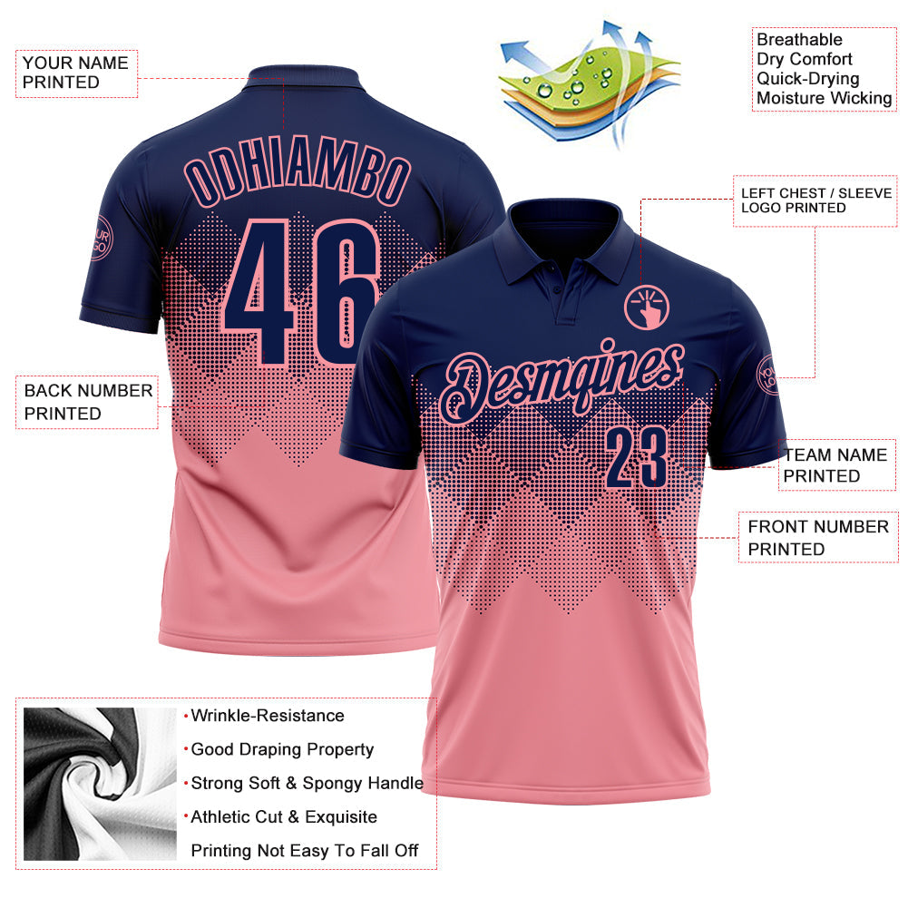 Custom Navy Medium Pink 3D Gradient Square Shape Performance Polo Shirt