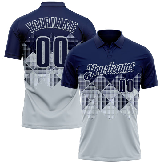 Custom Navy Silver 3D Gradient Square Shape Performance Polo Shirt