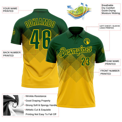 Custom Green Yellow 3D Gradient Square Shape Performance Polo Shirt