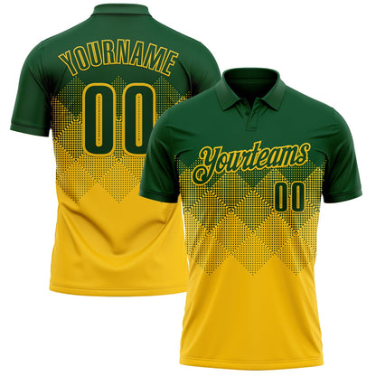 Custom Green Yellow 3D Gradient Square Shape Performance Polo Shirt