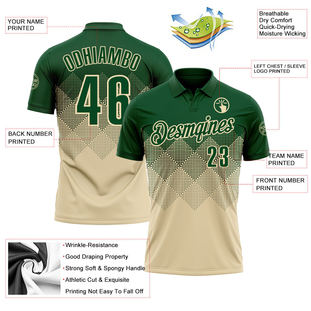 Custom Green Cream 3D Gradient Square Shape Performance Polo Shirt