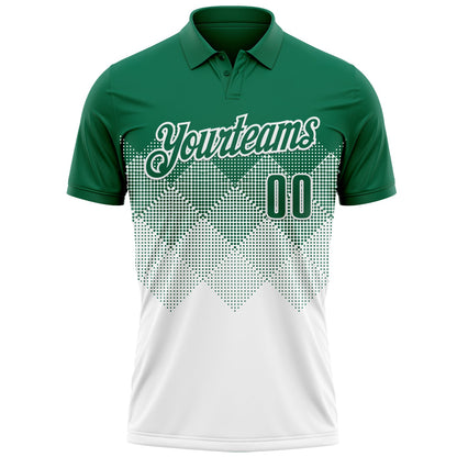 Custom Kelly Green White 3D Gradient Square Shape Performance Polo Shirt