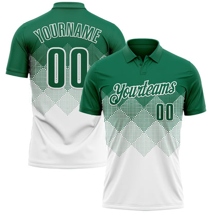 Custom Kelly Green White 3D Gradient Square Shape Performance Polo Shirt