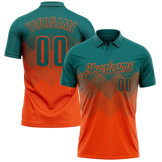 Custom Teal Orange 3D Gradient Square Shape Performance Polo Shirt