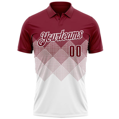 Custom Crimson White 3D Gradient Square Shape Performance Polo Shirt