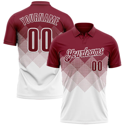 Custom Crimson White 3D Gradient Square Shape Performance Polo Shirt