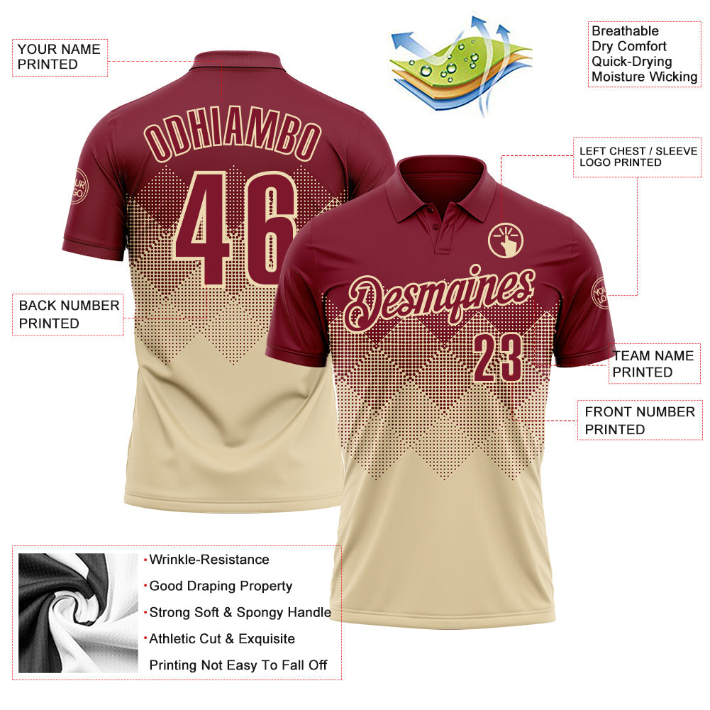 Custom Crimson Cream 3D Gradient Square Shape Performance Polo Shirt