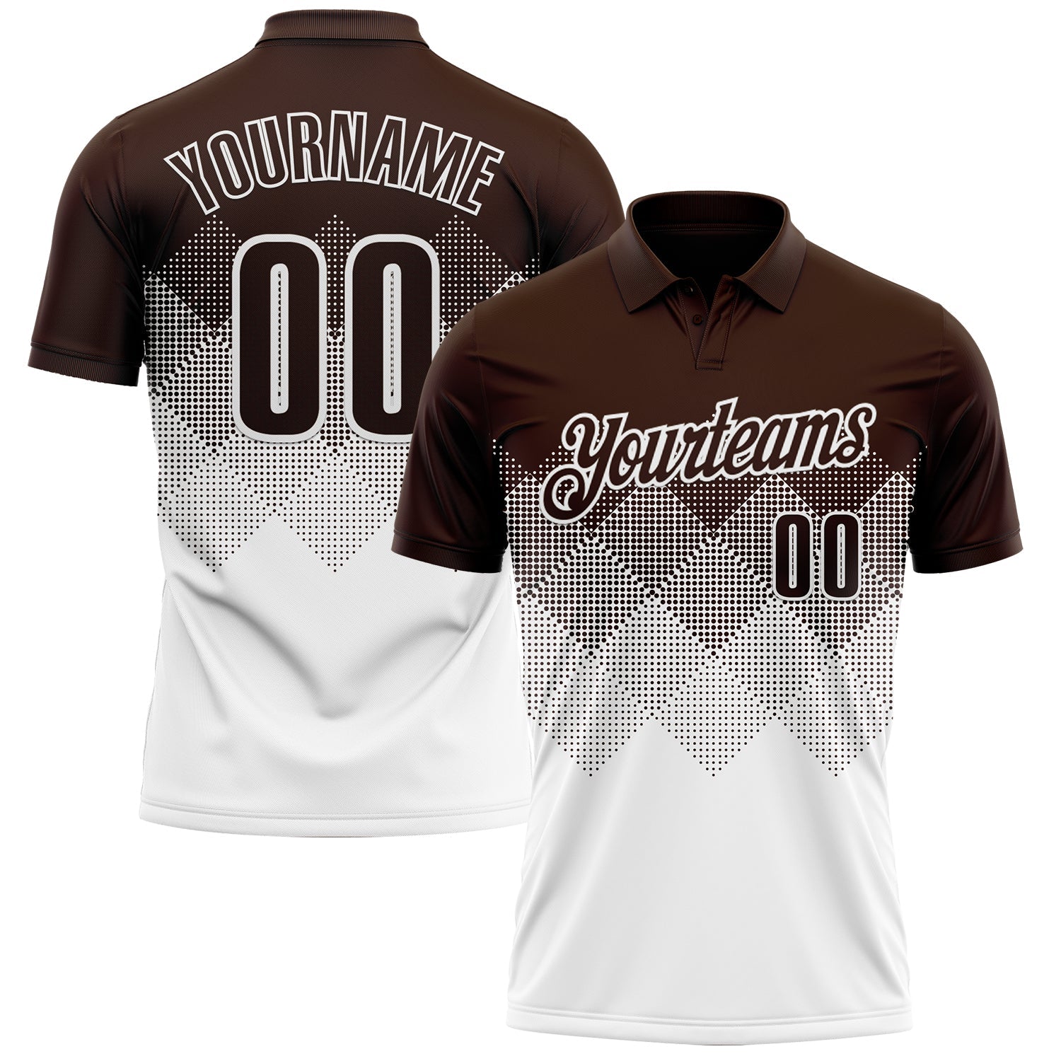 Custom Brown White 3D Gradient Square Shape Performance Polo Shirt