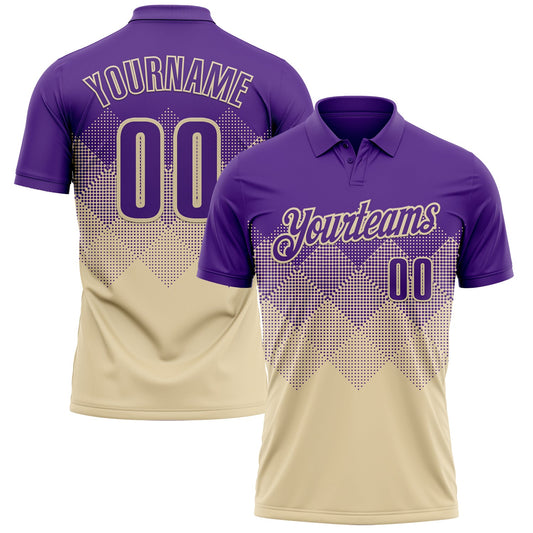 Custom Purple Cream 3D Gradient Square Shape Performance Polo Shirt