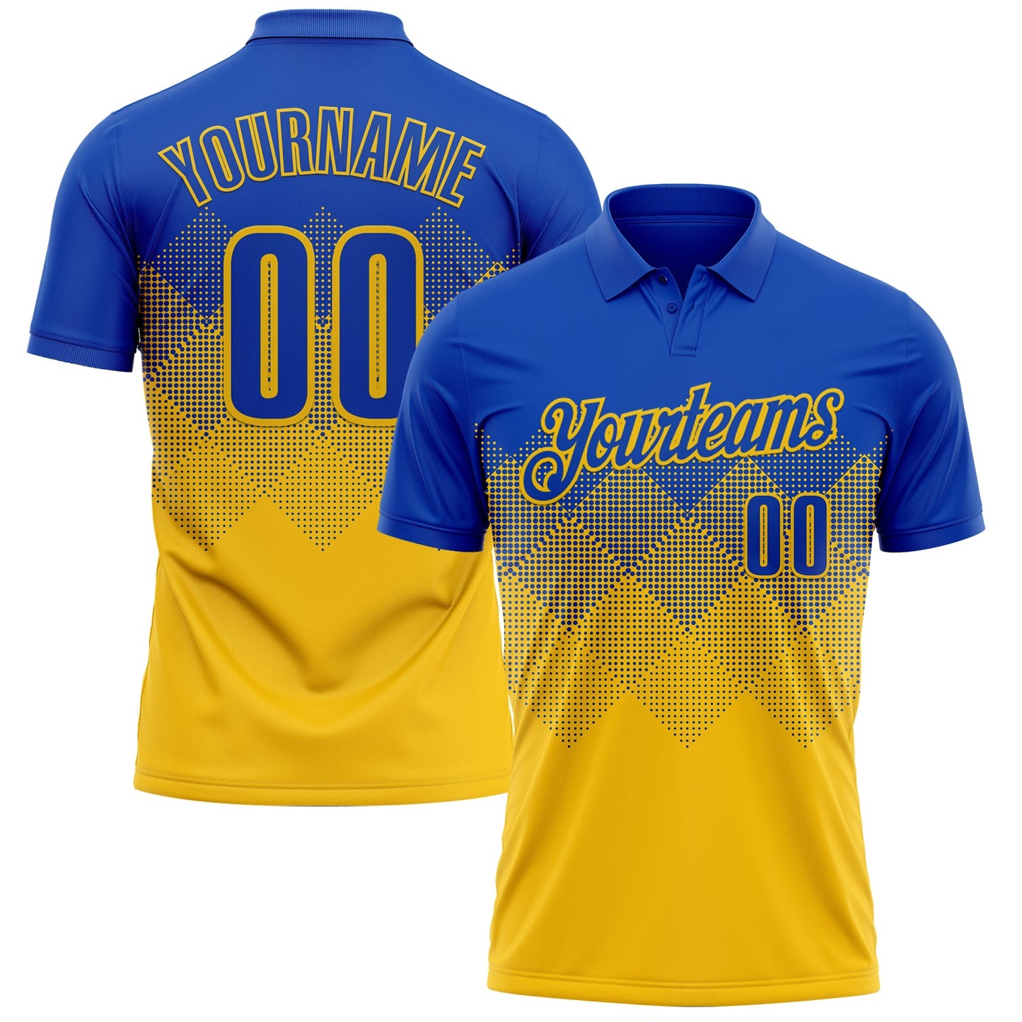 Custom Thunder Blue Yellow 3D Gradient Square Shape Performance Polo Shirt