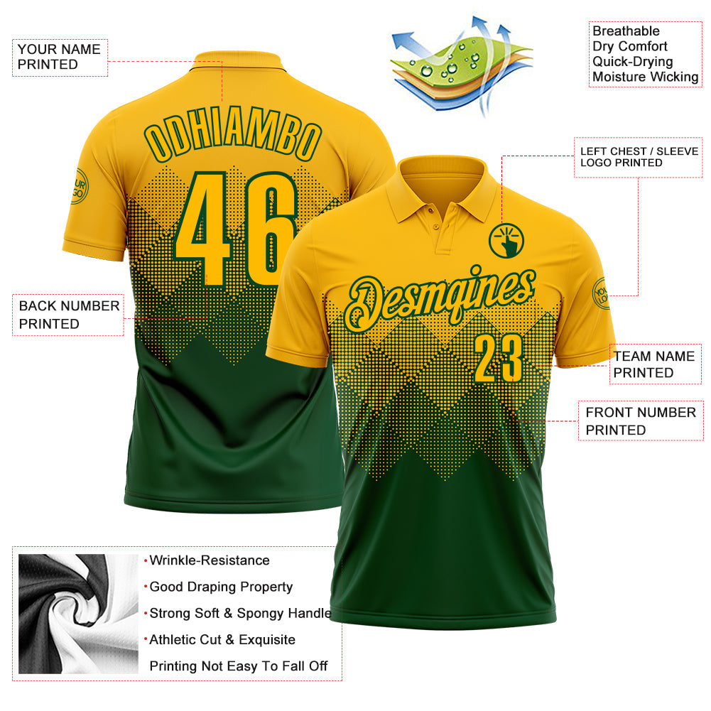 Custom Gold Green 3D Gradient Square Shape Performance Polo Shirt