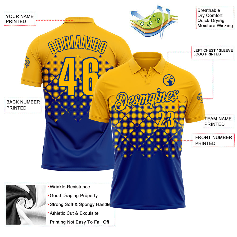 Custom Gold Royal 3D Gradient Square Shape Performance Polo Shirt