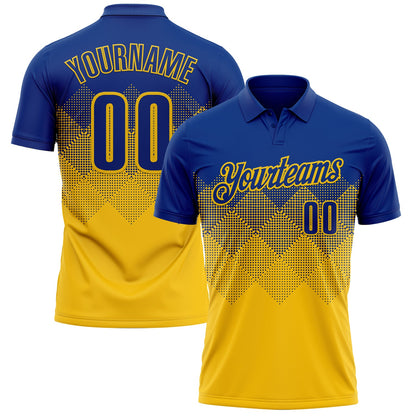 Custom Royal Yellow 3D Gradient Square Shape Performance Polo Shirt