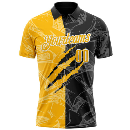 Custom Graffiti Pattern Gold Black-White 3D Scratch Performance Polo Shirt