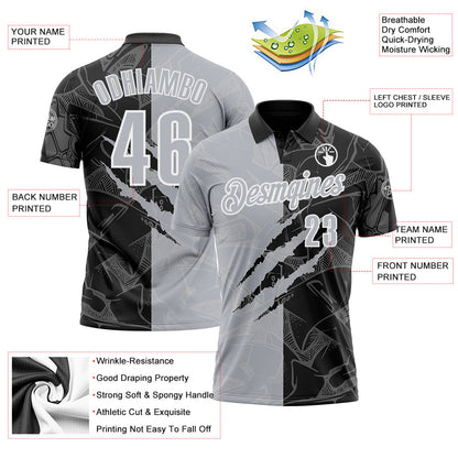 Custom Graffiti Pattern Gray Black-White 3D Scratch Performance Polo Shirt