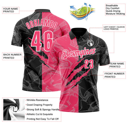 Custom Graffiti Pattern Neon Pink Black-White 3D Scratch Performance Polo Shirt