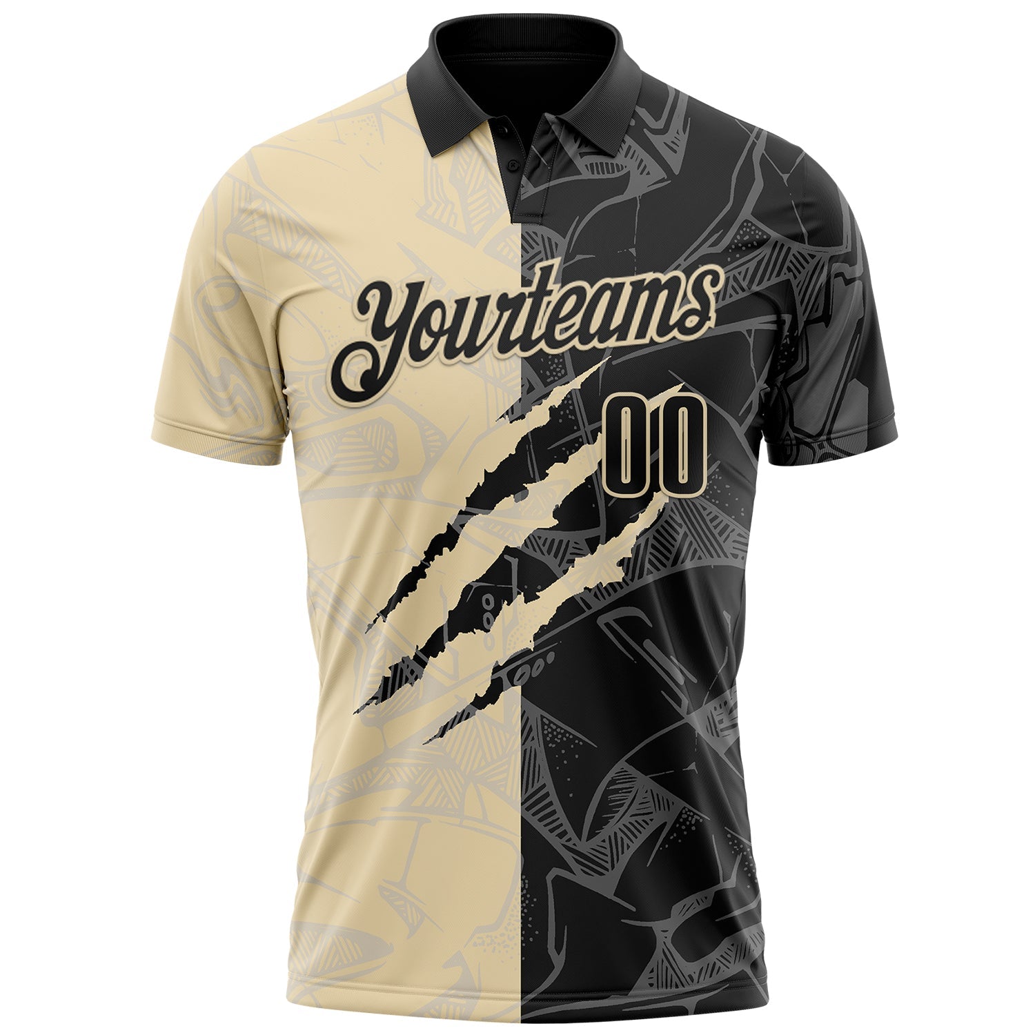 Custom Graffiti Pattern Black-Cream 3D Scratch Performance Polo Shirt