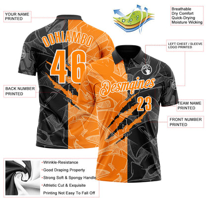 Custom Graffiti Pattern Bay Orange Black-White 3D Scratch Performance Polo Shirt