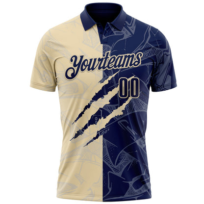 Custom Graffiti Pattern Navy-Cream 3D Scratch Performance Polo Shirt