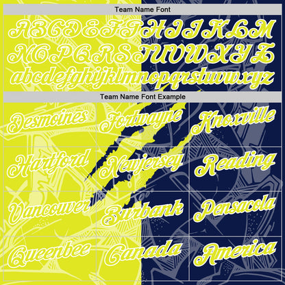 Custom Graffiti Pattern Neon Yellow Navy-White 3D Scratch Performance Polo Shirt