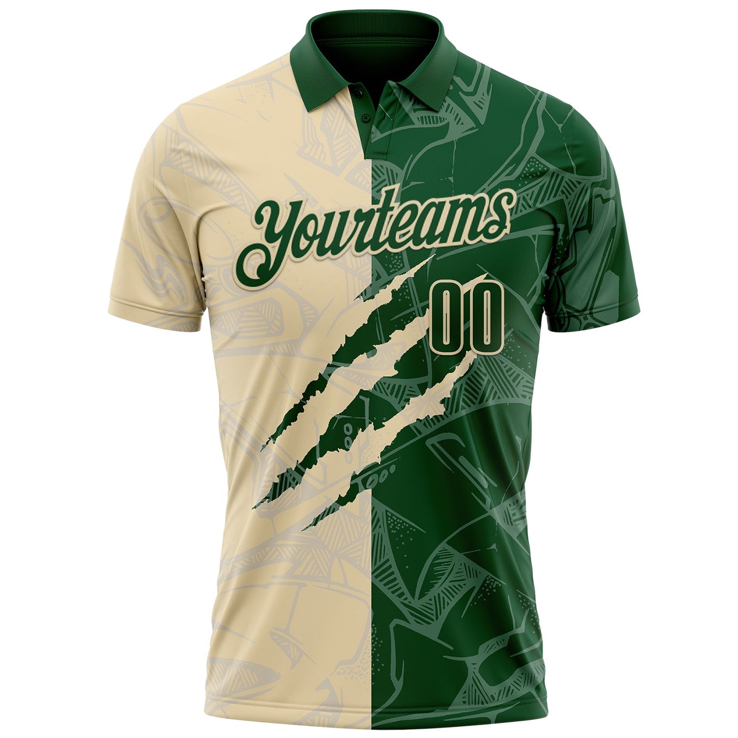 Custom Graffiti Pattern Green-Cream 3D Scratch Performance Polo Shirt