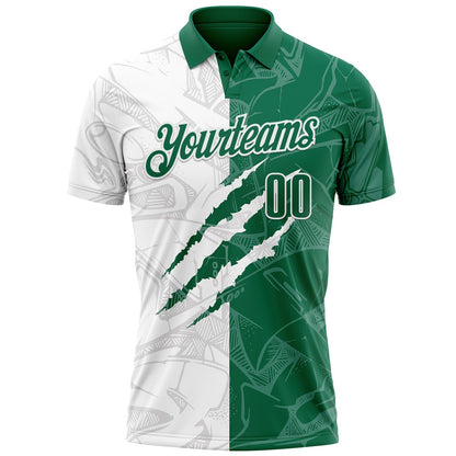 Custom Graffiti Pattern Kelly Green-White 3D Scratch Performance Polo Shirt