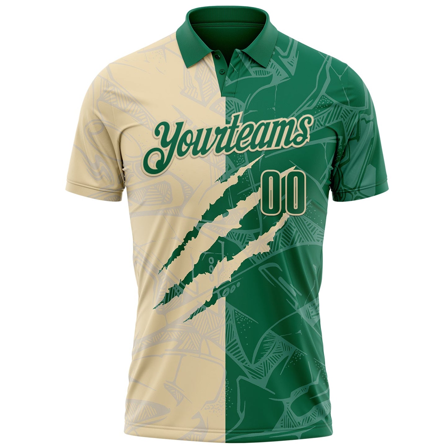 Custom Graffiti Pattern Kelly Green-Cream 3D Scratch Performance Polo Shirt