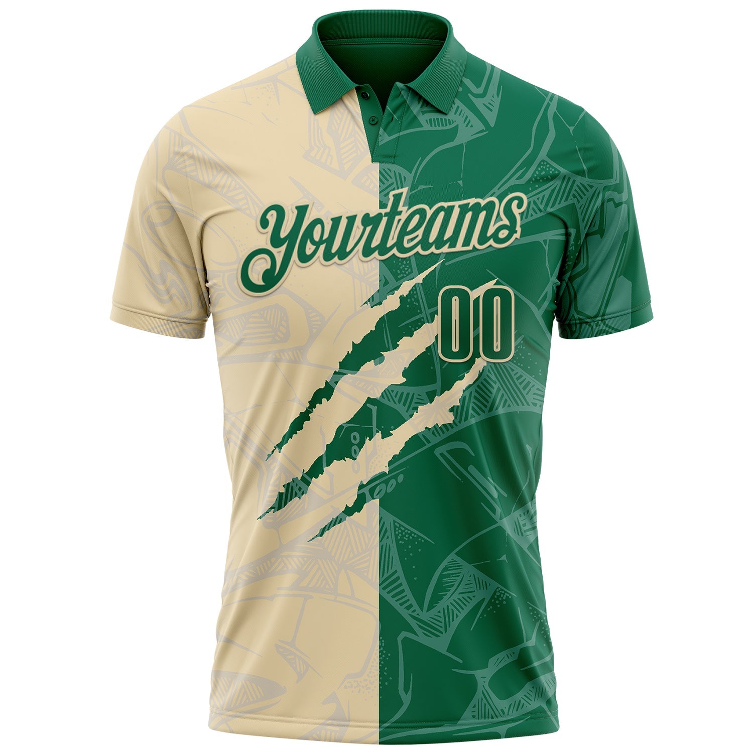 Custom Graffiti Pattern Kelly Green-Cream 3D Scratch Performance Polo Shirt