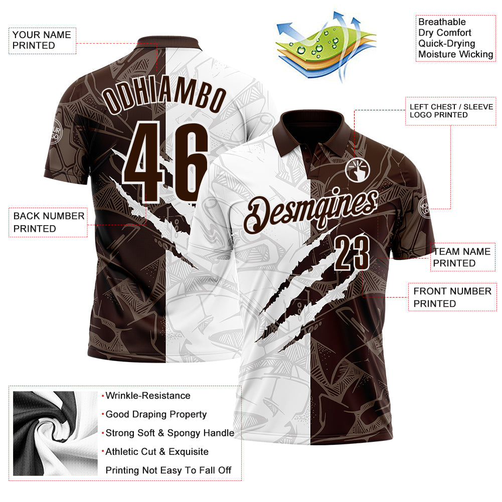 Custom Graffiti Pattern Brown-White 3D Scratch Performance Polo Shirt