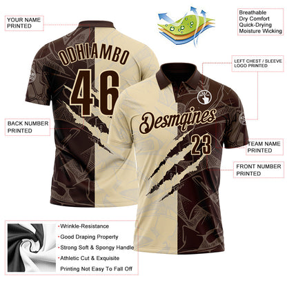 Custom Graffiti Pattern Brown-Cream 3D Scratch Performance Polo Shirt