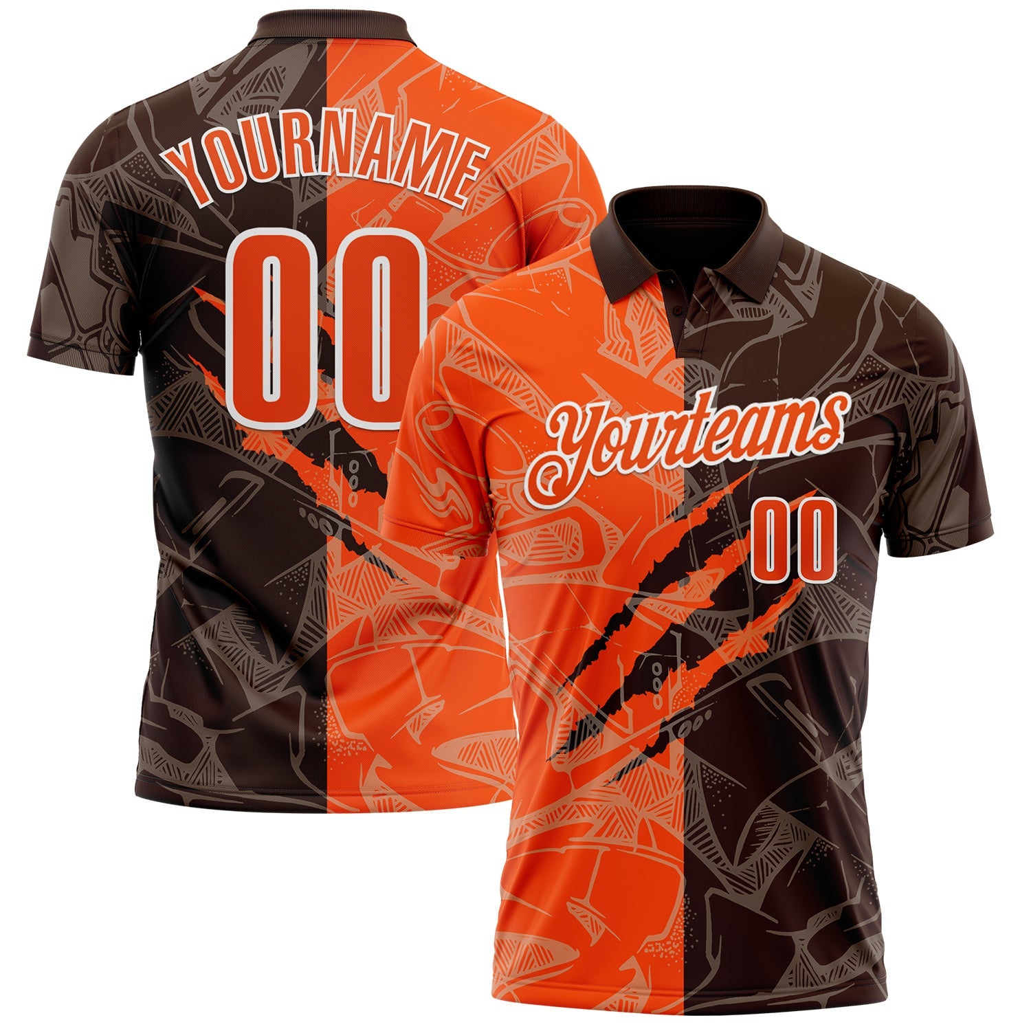 Custom Graffiti Pattern Orange Brown-White 3D Scratch Performance Polo Shirt