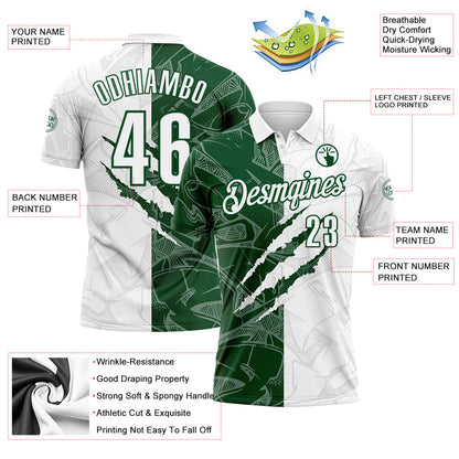 Custom Graffiti Pattern White-Green 3D Scratch Performance Polo Shirt