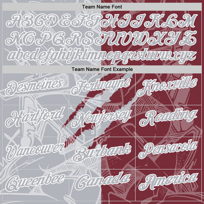 Custom Graffiti Pattern Gray Burgundy-White 3D Scratch Performance Polo Shirt