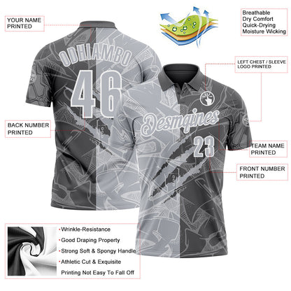 Custom Graffiti Pattern Gray Steel Gray-White 3D Scratch Performance Polo Shirt