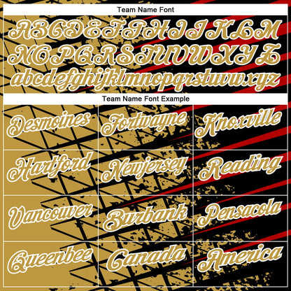 Custom Black Old Gold Red-White 3D Pattern Design Grid And Fragment Art Performance Polo Shirt