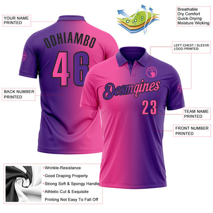 Custom Purple Pink-Black 3D Gradient Fashion Performance Polo Shirt