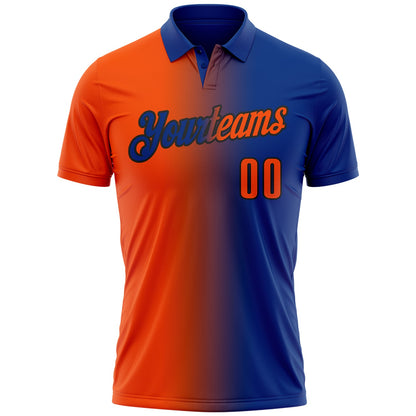 Custom Royal Orange-Black 3D Gradient Fashion Performance Polo Shirt