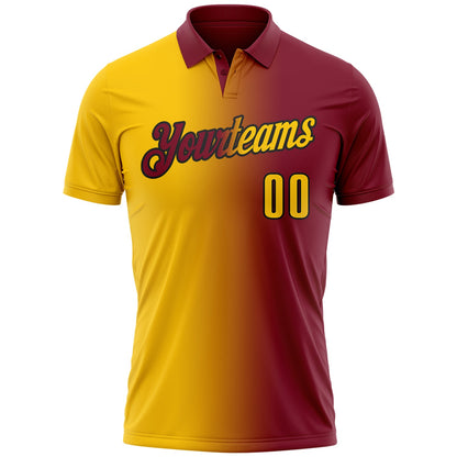 Custom Crimson Yellow-Black 3D Gradient Fashion Performance Polo Shirt