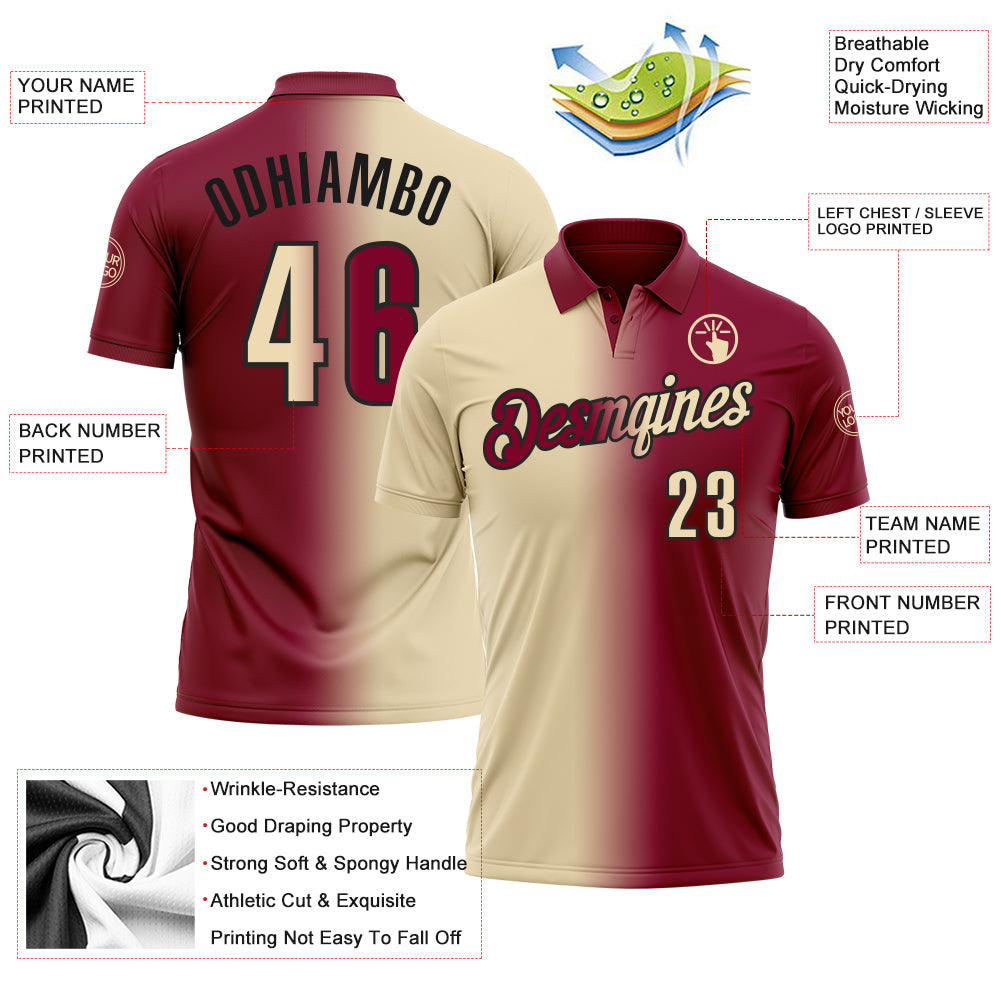 Custom Maroon Cream-Black 3D Gradient Fashion Performance Polo Shirt