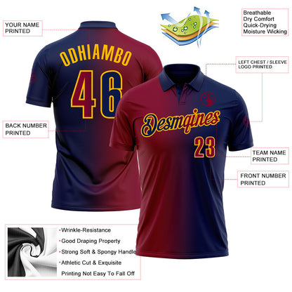 Custom Navy Maroon-Gold 3D Gradient Fashion Performance Polo Shirt