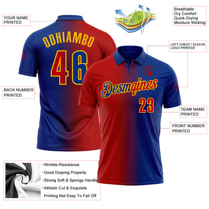 Custom Royal Red-Gold 3D Gradient Fashion Performance Polo Shirt
