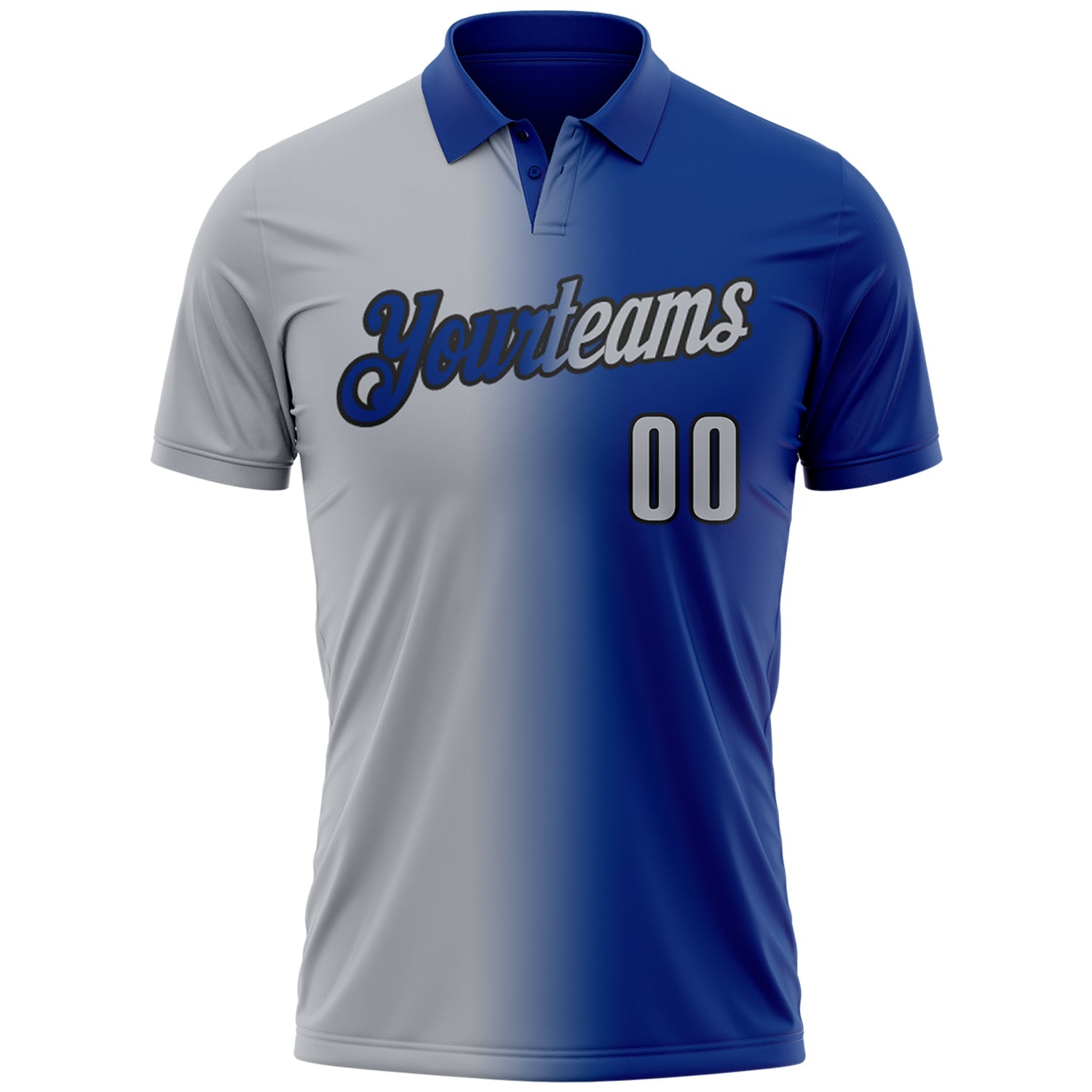 Custom Royal Gray-Black 3D Gradient Fashion Performance Polo Shirt