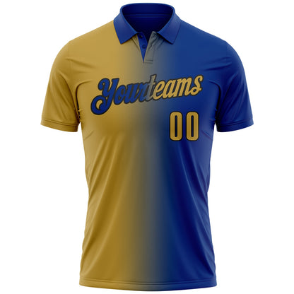 Custom Royal Old Gold-Black 3D Gradient Fashion Performance Polo Shirt