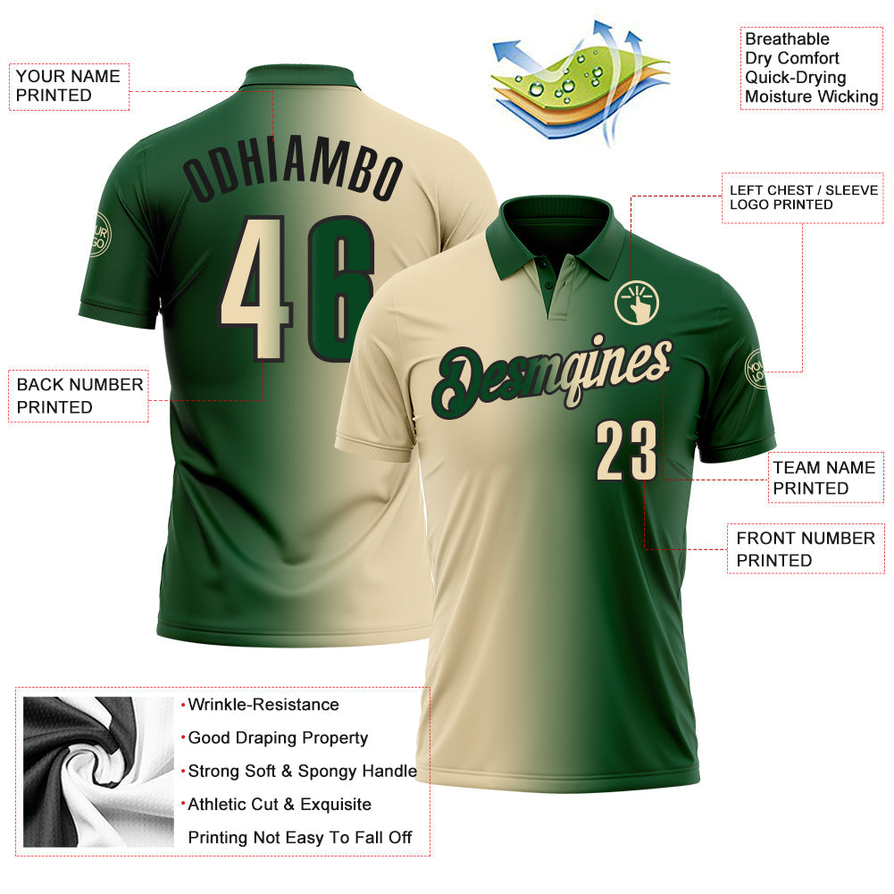 Custom Green Cream-Black 3D Gradient Fashion Performance Polo Shirt