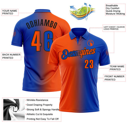 Custom Thunder Blue Orange-Black 3D Gradient Fashion Performance Polo Shirt