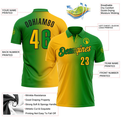 Custom Grass Green Gold-Black 3D Gradient Fashion Performance Polo Shirt